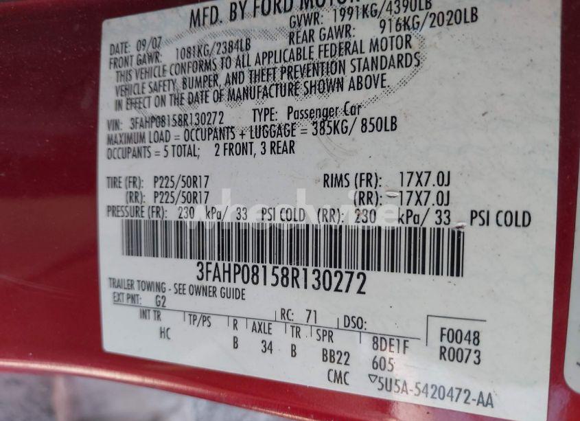 Photo 9 of 2008 Ford Fusion SEL (VIN 3FAHP08158R130272)