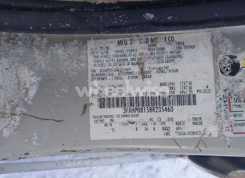 Photo 9 of 2008 Ford Fusion SEL (VIN 3FAHP08158R235460)
