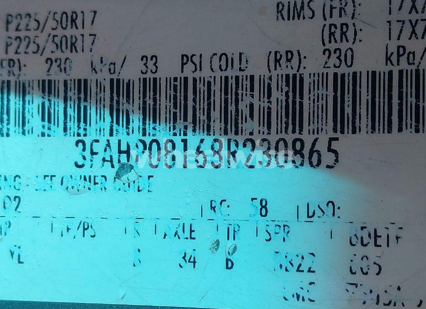 Photo 9 of 2008 Ford Fusion SEL (VIN 3FAHP08168R230865)