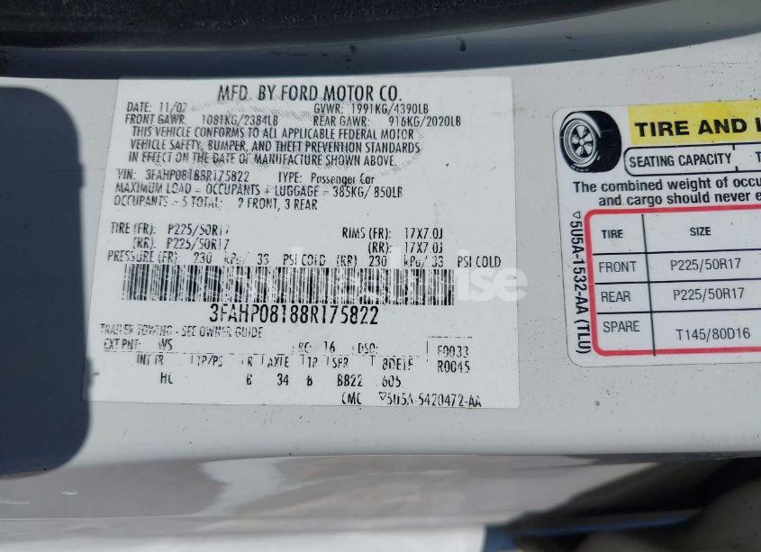 Photo 9 of 2008 Ford Fusion SEL (VIN 3FAHP08188R175822)