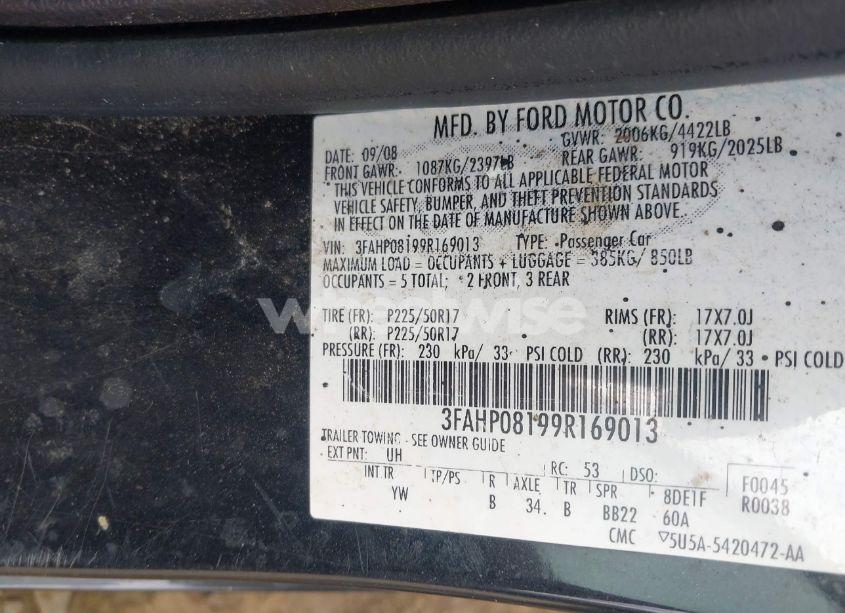 Photo 9 of 2009 Ford Fusion SEL (VIN 3FAHP08199R169013)
