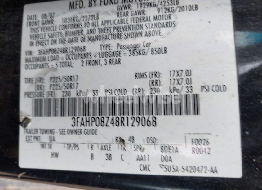 Photo 9 of 2008 Ford Fusion SEL (VIN 3FAHP08Z48R129068)