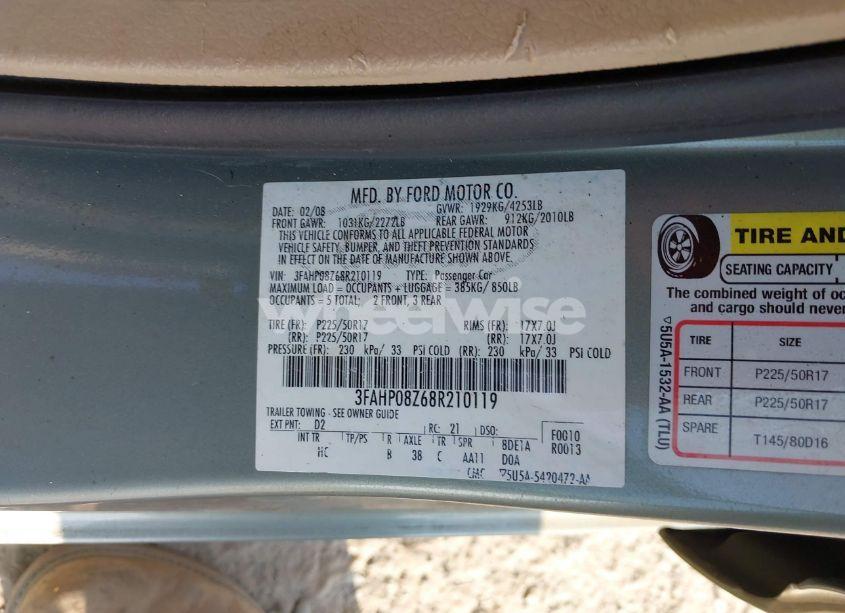 Photo 9 of 2008 Ford Fusion SEL (VIN 3FAHP08Z68R210119)
