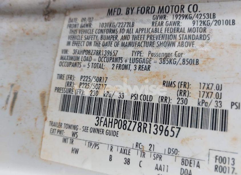 Photo 9 of 2008 Ford Fusion SEL (VIN 3FAHP08Z78R139657)