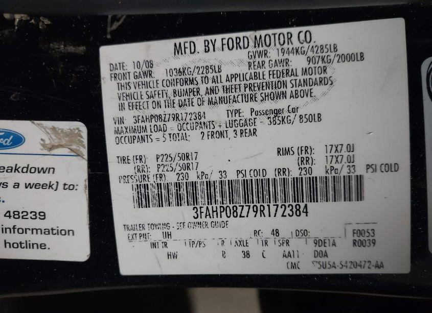 Photo 9 of 2009 Ford Fusion SEL (VIN 3FAHP08Z79R172384)