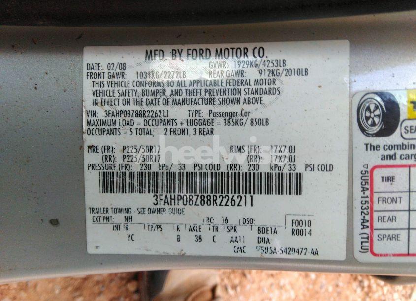 Photo 9 of 2008 Ford Fusion SEL (VIN 3FAHP08Z88R226211)