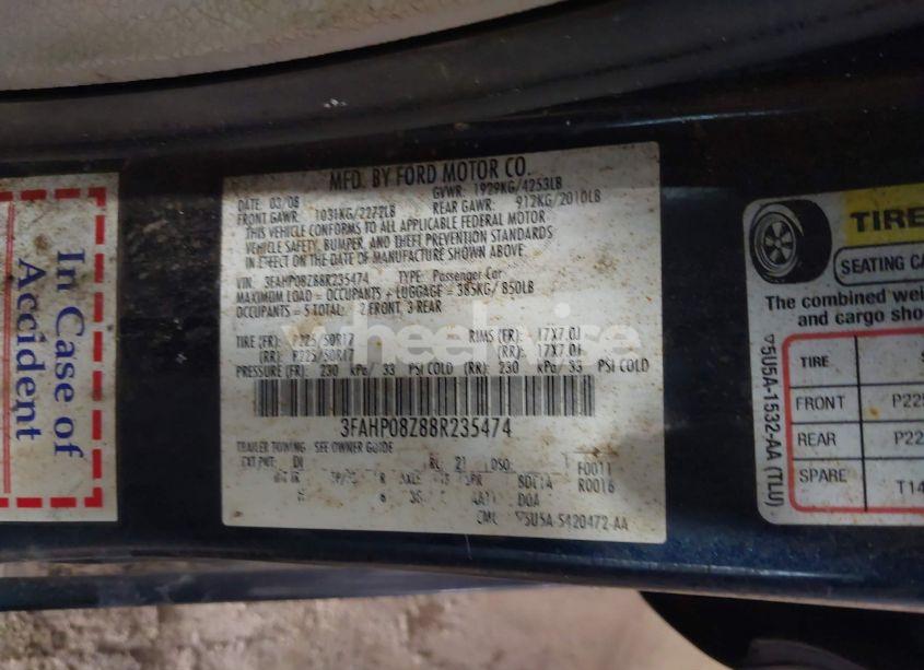 Photo 9 of 2008 Ford Fusion SEL (VIN 3FAHP08Z88R235474)