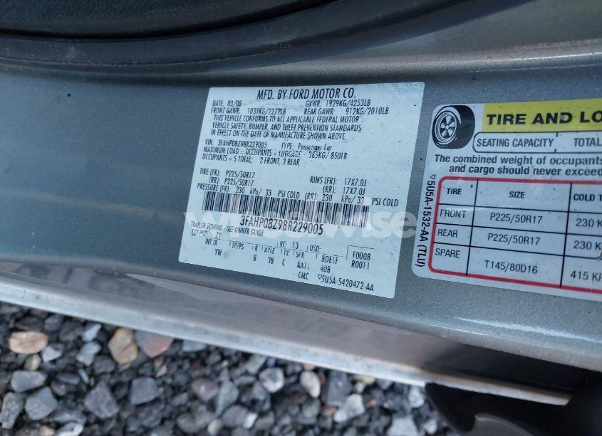 Photo 9 of 2008 Ford Fusion SEL (VIN 3FAHP08Z98R229005)