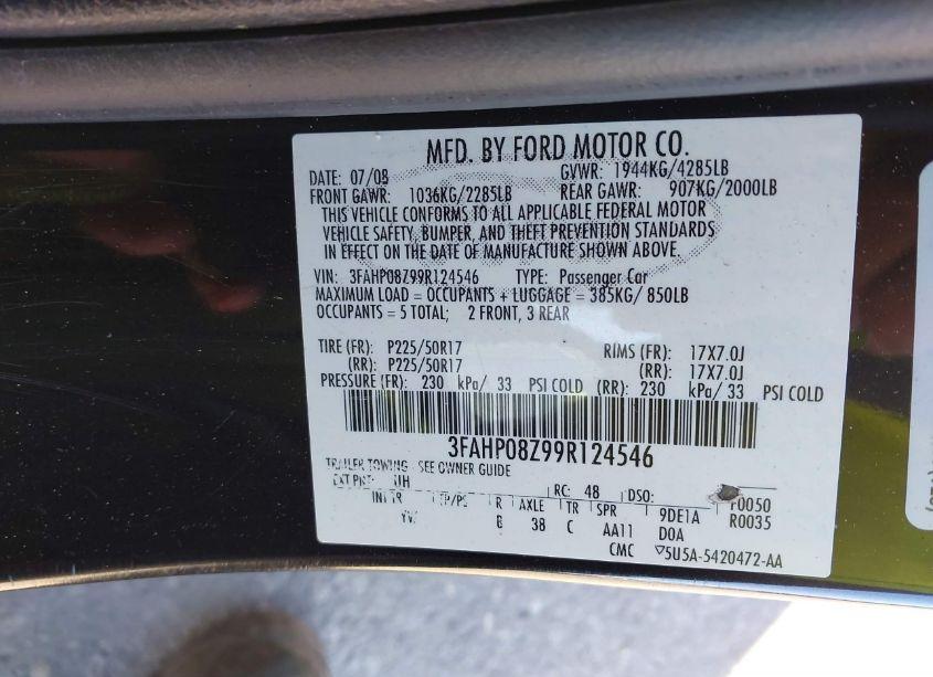 Photo 9 of 2009 Ford Fusion SEL (VIN 3FAHP08Z99R124546)