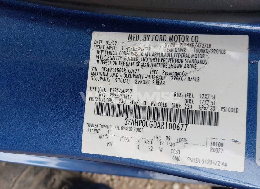 Photo 9 of 2010 Ford Fusion SEL (VIN 3FAHP0CG0AR100677)