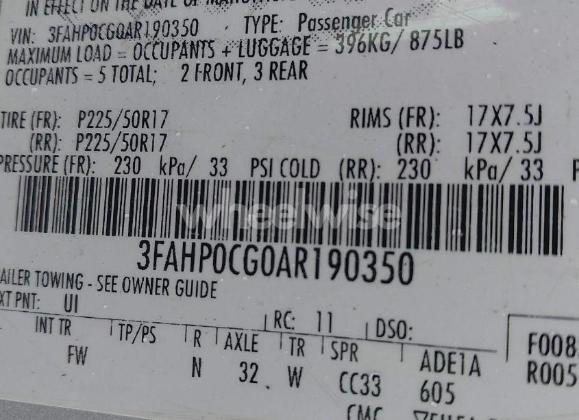 Photo 9 of 2010 Ford Fusion SEL (VIN 3FAHP0CG0AR190350)