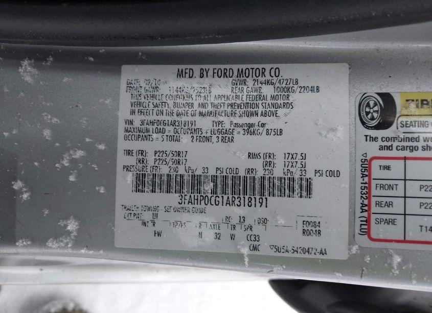 Photo 9 of 2010 Ford Fusion SEL (VIN 3FAHP0CG1AR318191)