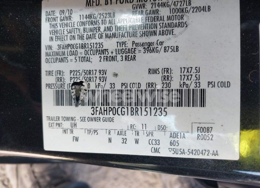 Photo 9 of 2011 Ford Fusion SEL (VIN 3FAHP0CG1BR151235)