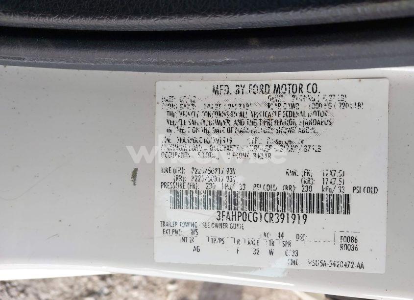 Photo 9 of 2012 Ford Fusion SEL (VIN 3FAHP0CG1CR391919)