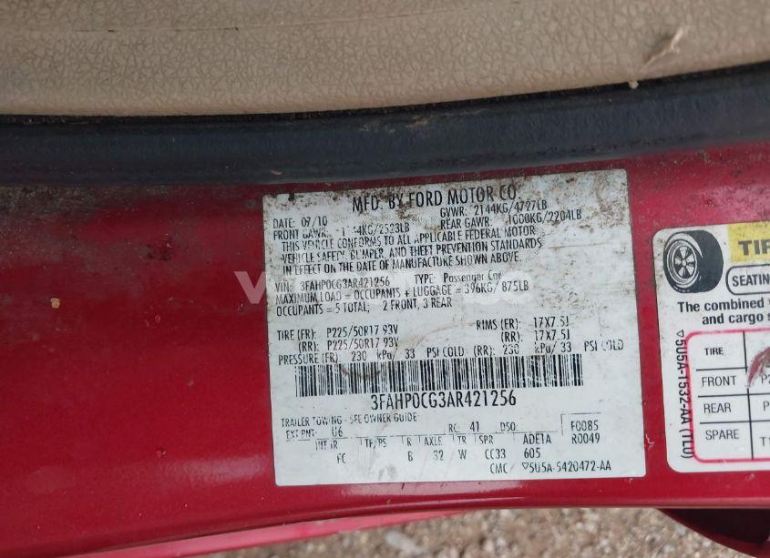 Photo 9 of 2010 Ford Fusion SEL (VIN 3FAHP0CG3AR421256)