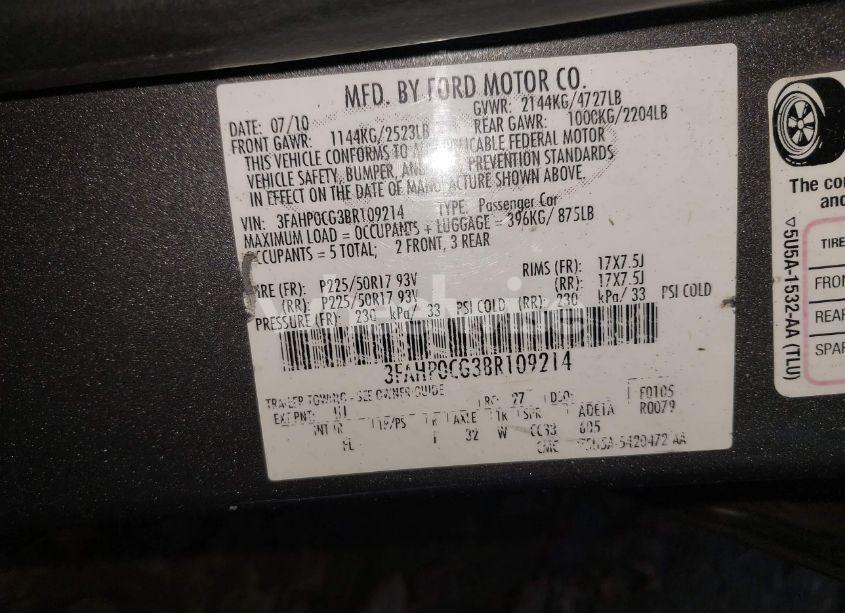 Photo 9 of 2011 Ford Fusion SEL (VIN 3FAHP0CG3BR109214)