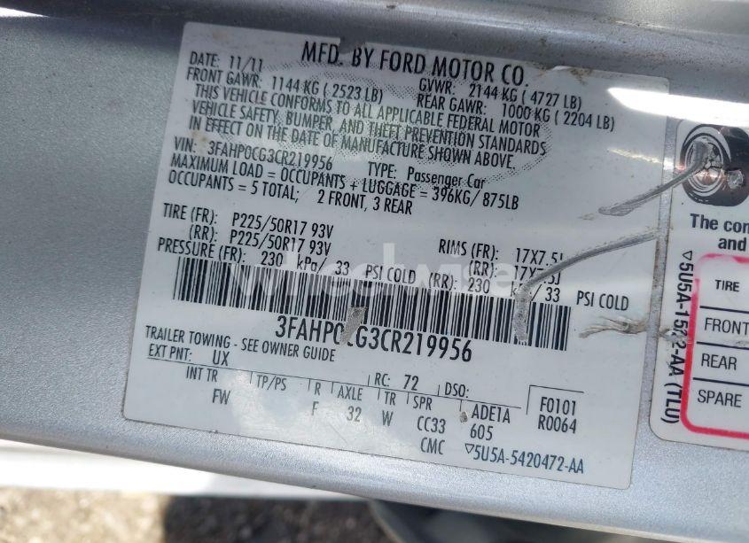 Photo 9 of 2012 Ford Fusion SEL (VIN 3FAHP0CG3CR219956)