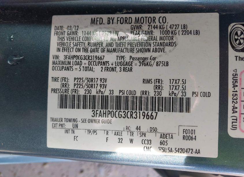 Photo 9 of 2012 Ford Fusion SEL (VIN 3FAHP0CG3CR319667)