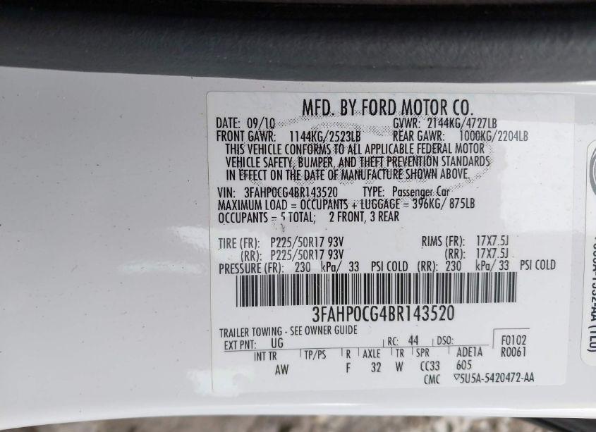 Photo 9 of 2011 Ford Fusion SEL (VIN 3FAHP0CG4BR143520)