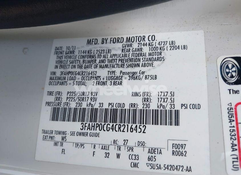 Photo 9 of 2012 Ford Fusion SEL (VIN 3FAHP0CG4CR216452)