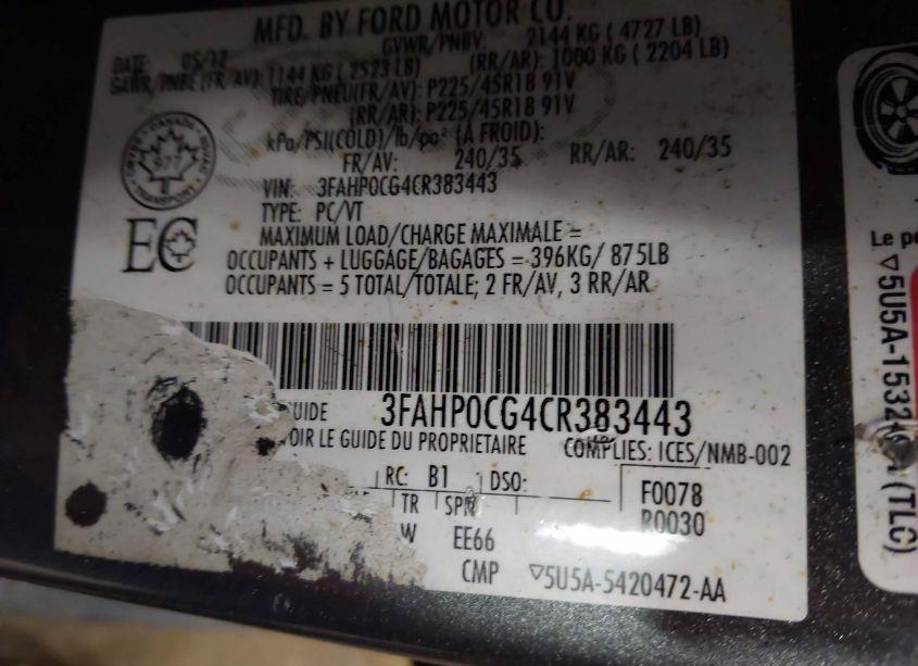 Photo 9 of 2012 Ford Fusion SEL (VIN 3FAHP0CG4CR383443)