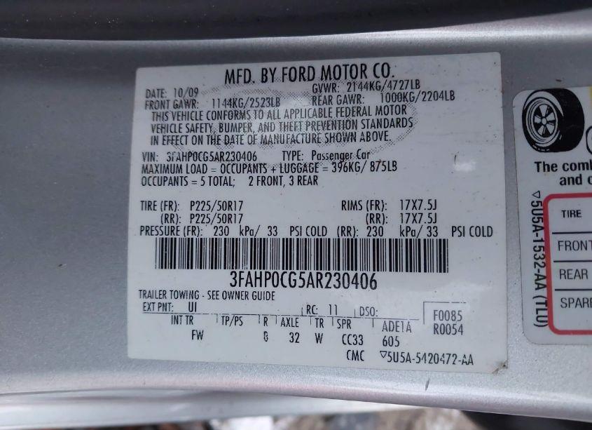 Photo 9 of 2010 Ford Fusion SEL (VIN 3FAHP0CG5AR230406)