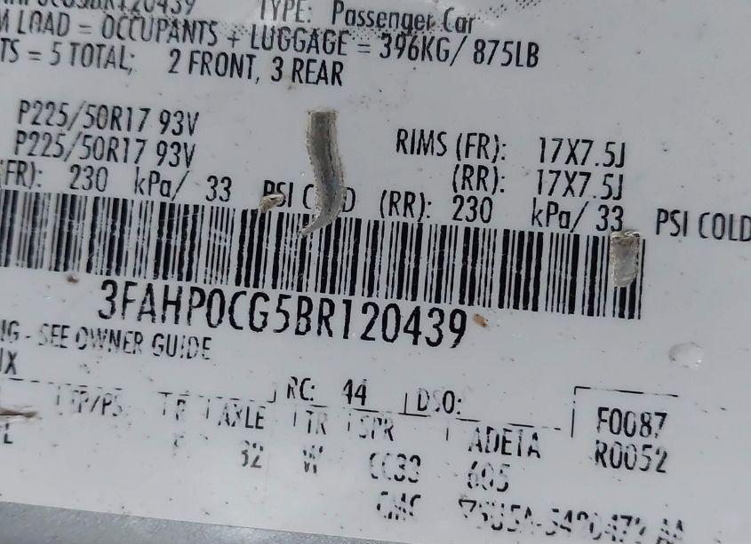 Photo 9 of 2011 Ford Fusion SEL (VIN 3FAHP0CG5BR120439)