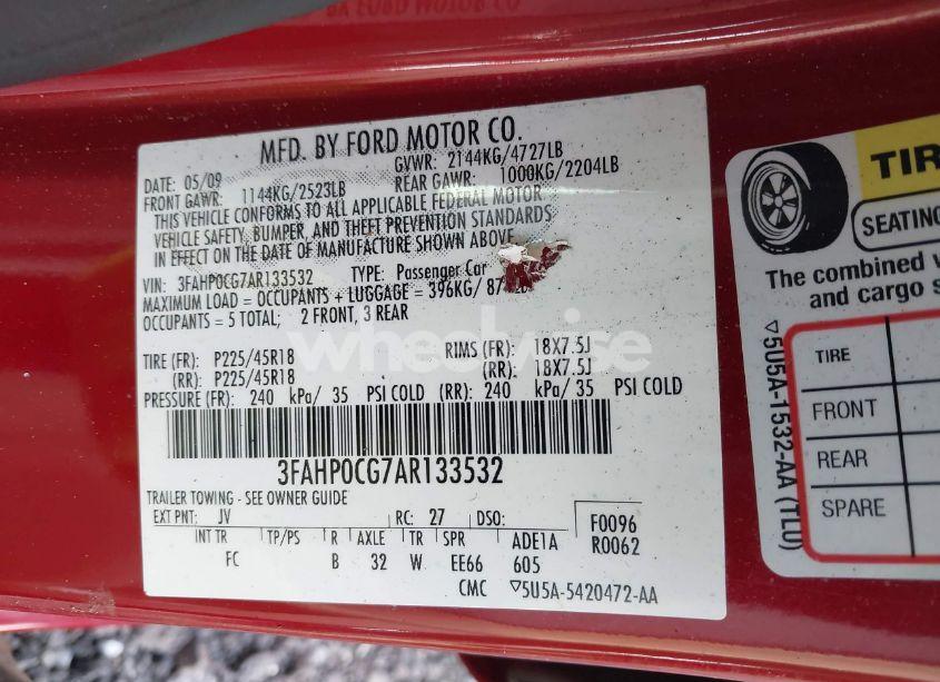Photo 9 of 2010 Ford Fusion SEL (VIN 3FAHP0CG7AR133532)