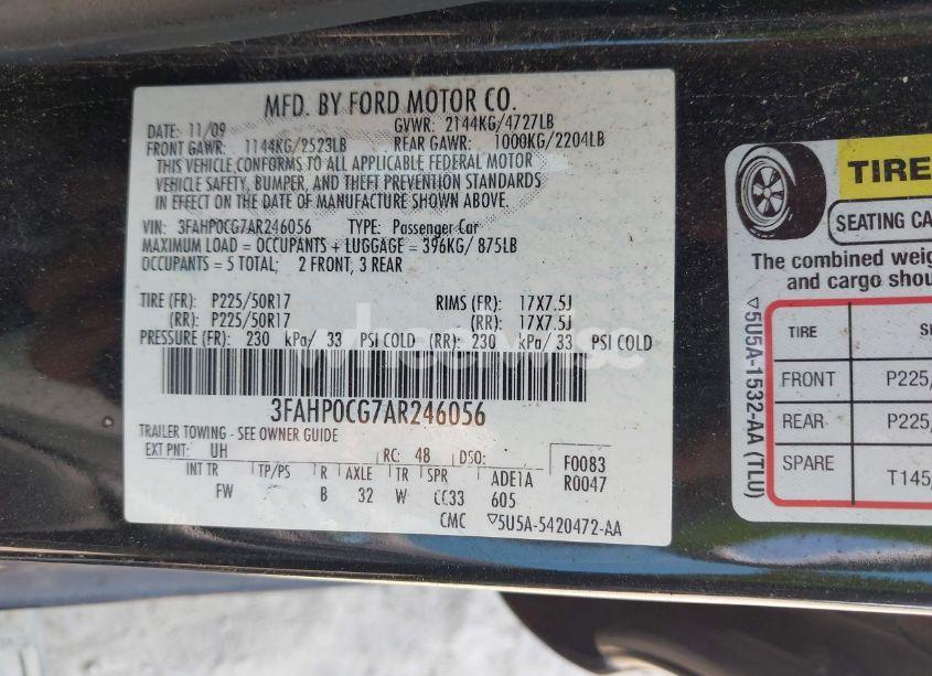 Photo 9 of 2010 Ford Fusion SEL (VIN 3FAHP0CG7AR246056)