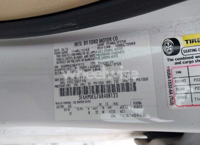 Photo 9 of 2010 Ford Fusion SEL (VIN 3FAHP0CG7AR408123)