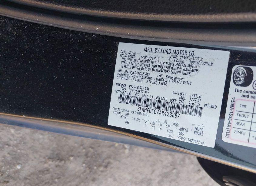 Photo 9 of 2010 Ford Fusion SEL (VIN 3FAHP0CG7AR423897)