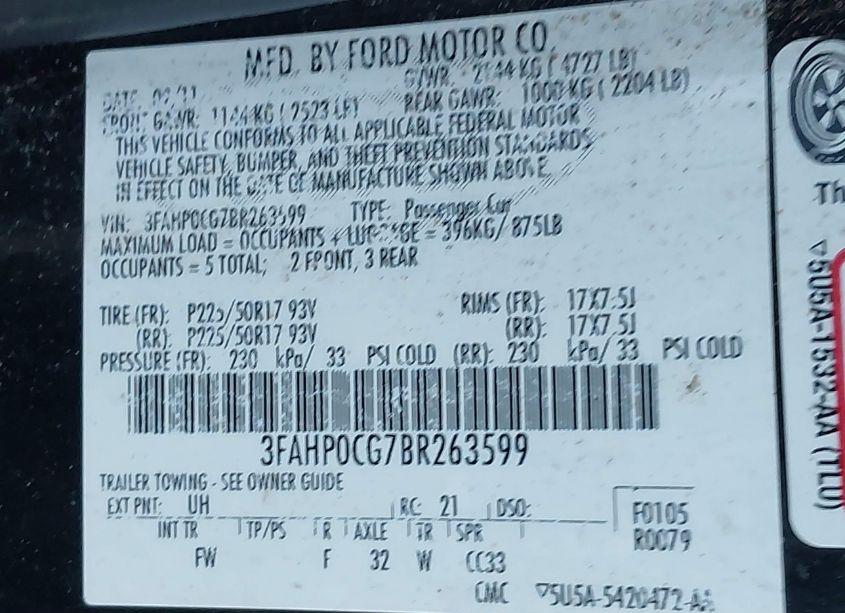 Photo 9 of 2011 Ford Fusion SEL (VIN 3FAHP0CG7BR263599)