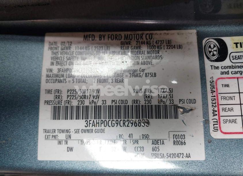 Photo 9 of 2012 Ford Fusion SEL (VIN 3FAHP0CG9CR296833)