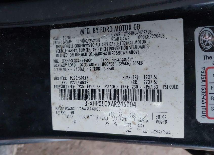 Photo 9 of 2010 Ford Fusion SEL (VIN 3FAHP0CGXAR246004)