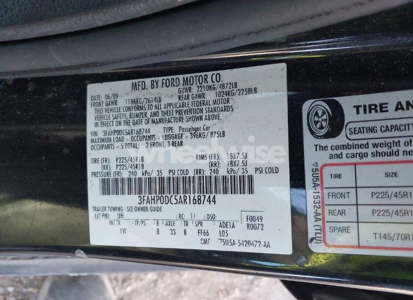 Photo 9 of 2010 Ford Fusion SPORT (VIN 3FAHP0DC5AR168744)