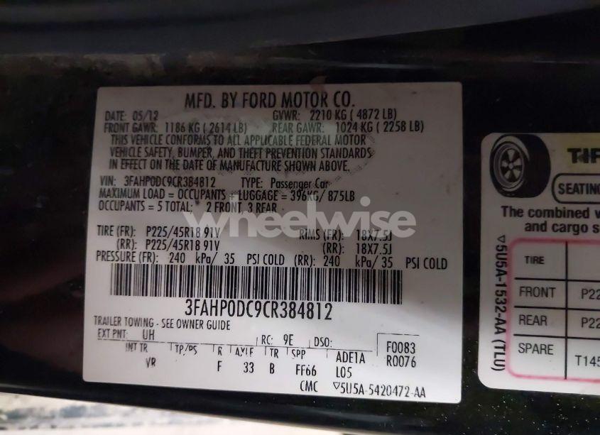 Photo 9 of 2012 Ford Fusion SPORT (VIN 3FAHP0DC9CR384812)