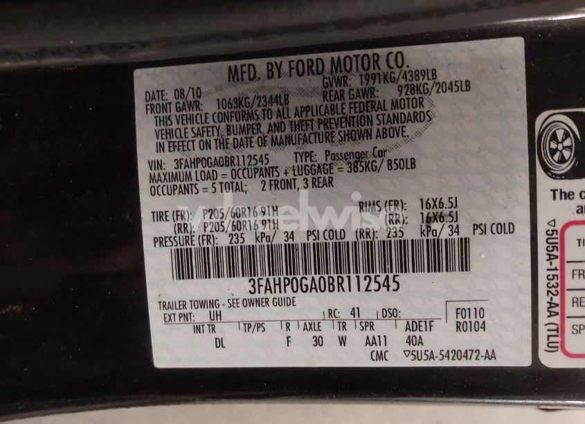 Photo 9 of 2011 Ford Fusion S (VIN 3FAHP0GA0BR112545)