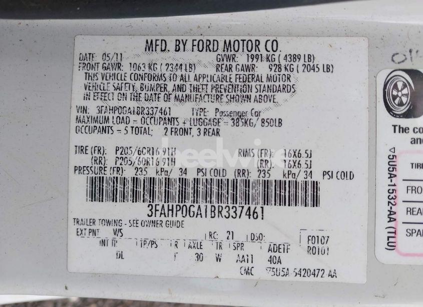 Photo 9 of 2011 Ford Fusion S (VIN 3FAHP0GA1BR337461)