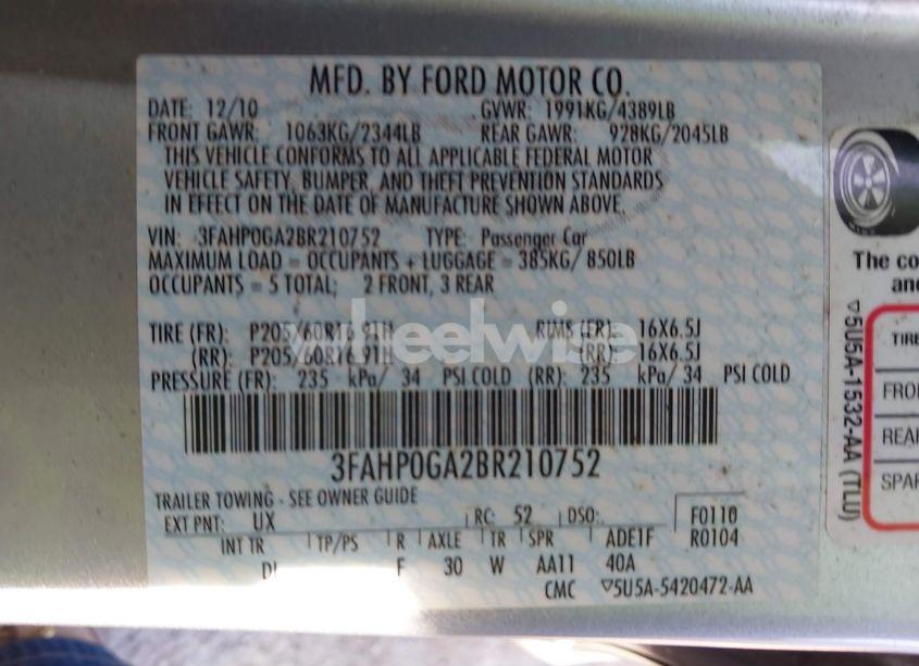 Photo 9 of 2011 Ford Fusion S (VIN 3FAHP0GA2BR210752)