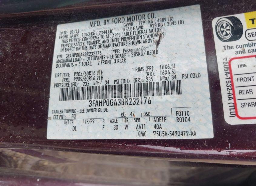 Photo 9 of 2011 Ford Fusion S (VIN 3FAHP0GA3BR232176)