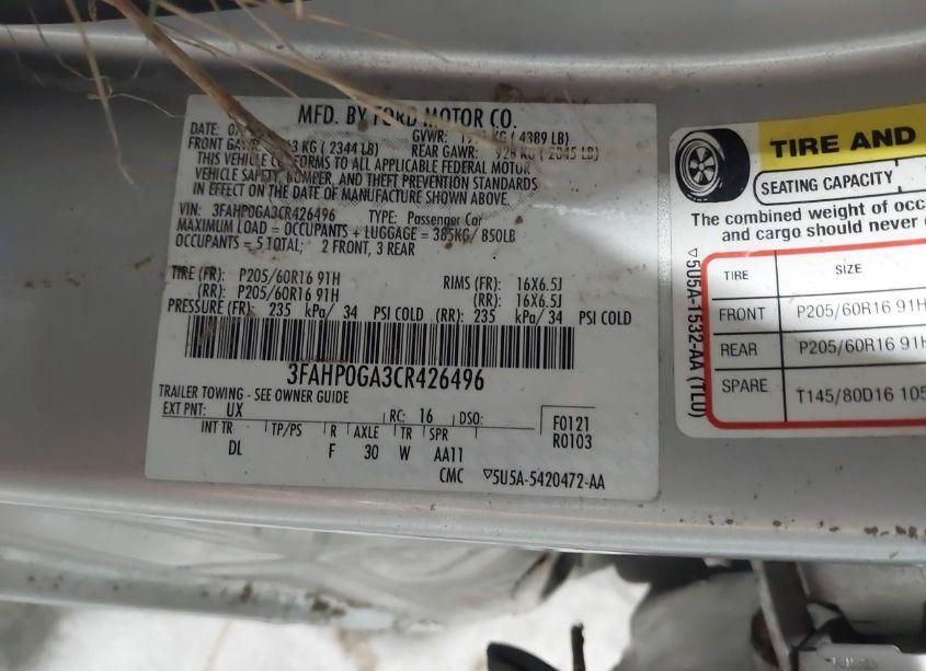 Photo 9 of 2012 Ford Fusion S (VIN 3FAHP0GA3CR426496)