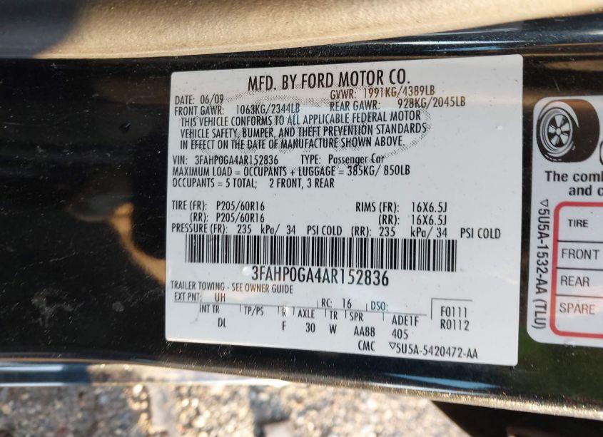 Photo 9 of 2010 Ford Fusion S (VIN 3FAHP0GA4AR152836)