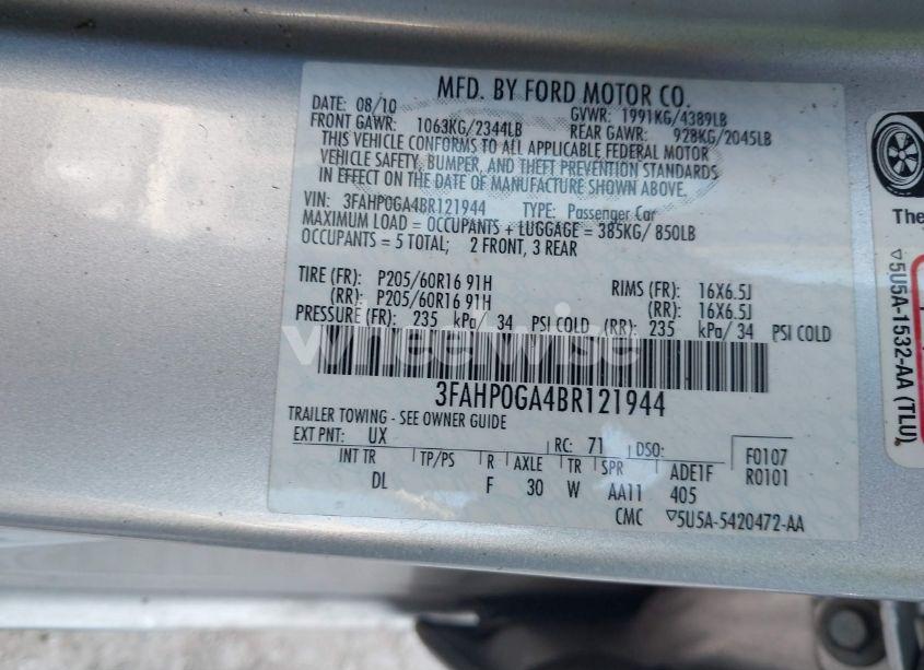 Photo 9 of 2011 Ford Fusion S (VIN 3FAHP0GA4BR121944)