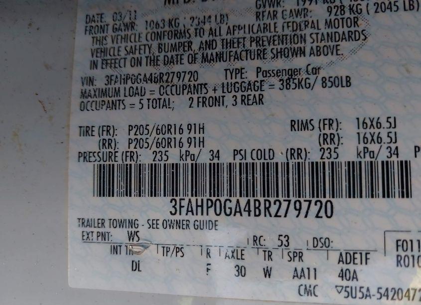 Photo 9 of 2011 Ford Fusion S (VIN 3FAHP0GA4BR279720)