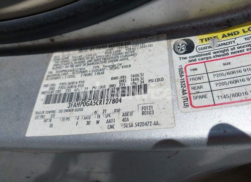 Photo 9 of 2012 Ford Fusion S (VIN 3FAHP0GA5CR127804)