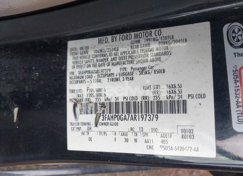 Photo 9 of 2010 Ford Fusion S (VIN 3FAHP0GA7AR197379)