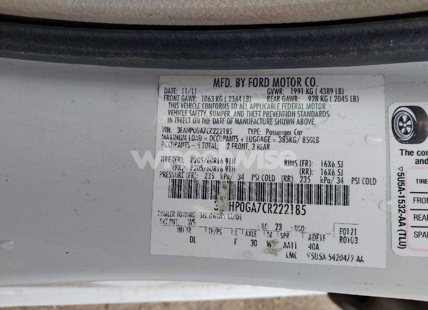Photo 9 of 2012 Ford Fusion S (VIN 3FAHP0GA7CR222185)
