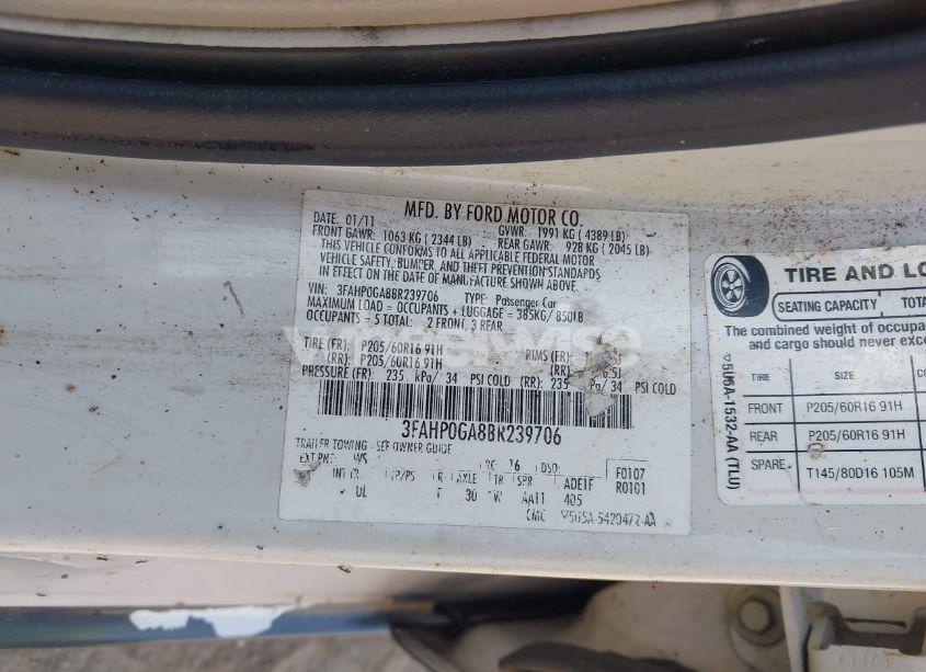 Photo 9 of 2011 Ford Fusion S (VIN 3FAHP0GA8BR239706)