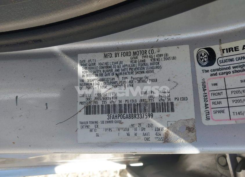 Photo 9 of 2011 Ford Fusion S (VIN 3FAHP0GA8BR337599)