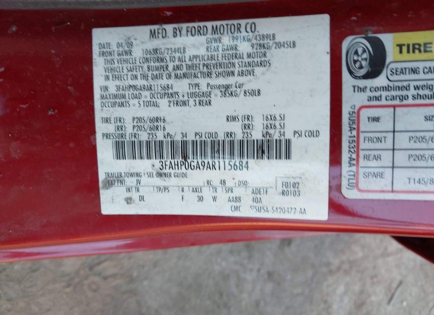 Photo 9 of 2010 Ford Fusion S (VIN 3FAHP0GA9AR115684)